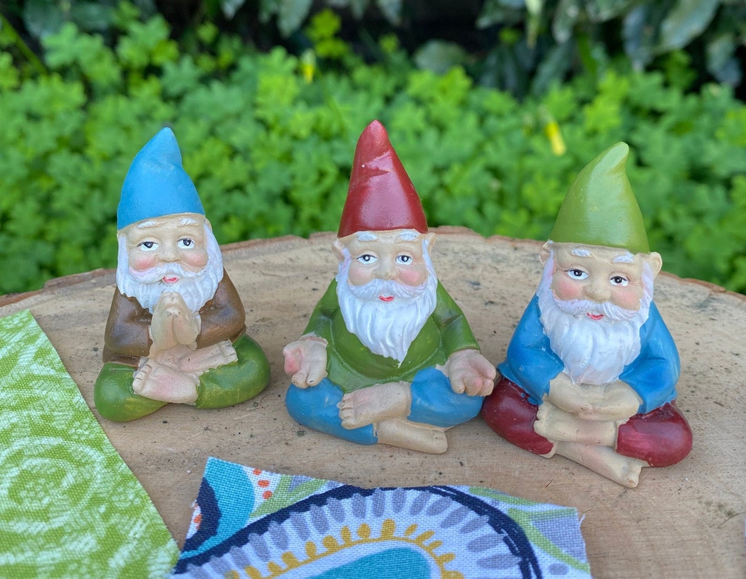 Miniature Yoga Gnomes 3 Piece Set, Yoga Gnome/fairy Garden Figurines