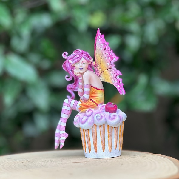 Adorable Amy Brown "Sweet Tooth" Fae, Collectible Fairies and Figurines, Pink Cupcake Fairy, Whimsical Kitchen Decor,