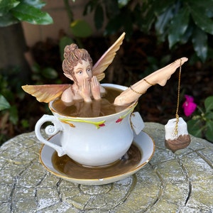 Whimsical Amy Brown "Tea Bath" Fairy, Collectible Fairy Art, Unique Gift for Her, Tea Party Decorations