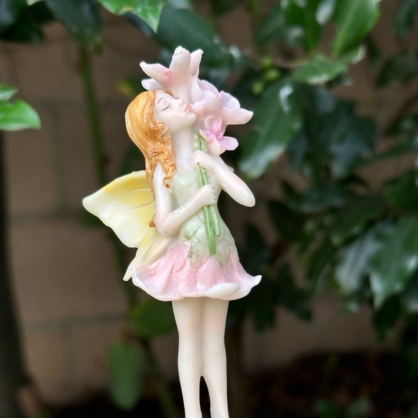 Fairy Garden Esther Holding Flowers, Miniature Standing Fairy, Fairy Garden, Whimsical Garden Decor