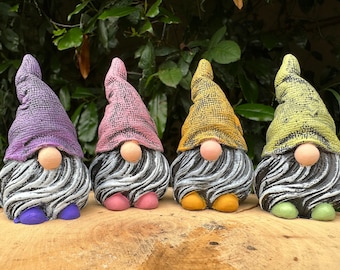 Whimsical Garden Gnomes with Blowing in Wind Beards (Four Colors) Gnome Garden Miniatures, Mini Flower Pot Gnome Figurines, Small Gnome Gift