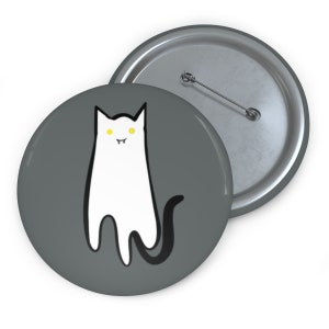 Ghost Cat on dark grey Pin Buttons