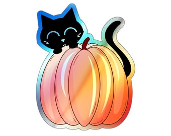 Black Cat Pumpkin Holographic Die-cut Stickers