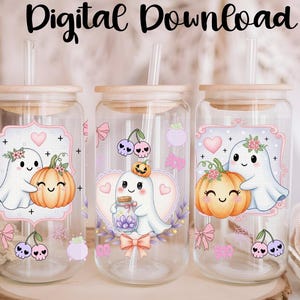 Cutesy Ghosties I PNG, Digital Download, 16oz Libbey Glass Can UVDTF Cup Wrap Design