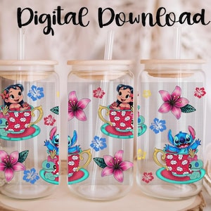 L&S Teacups I PNG, Digital Download, 16oz Libbey Glass Can UVDTF Cup Wrap Design