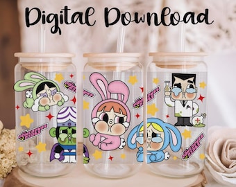 Cry Baby Power Girls  I PNG, Digital Download, 16oz Libbey Glass Can UVDTF Cup Wrap Design