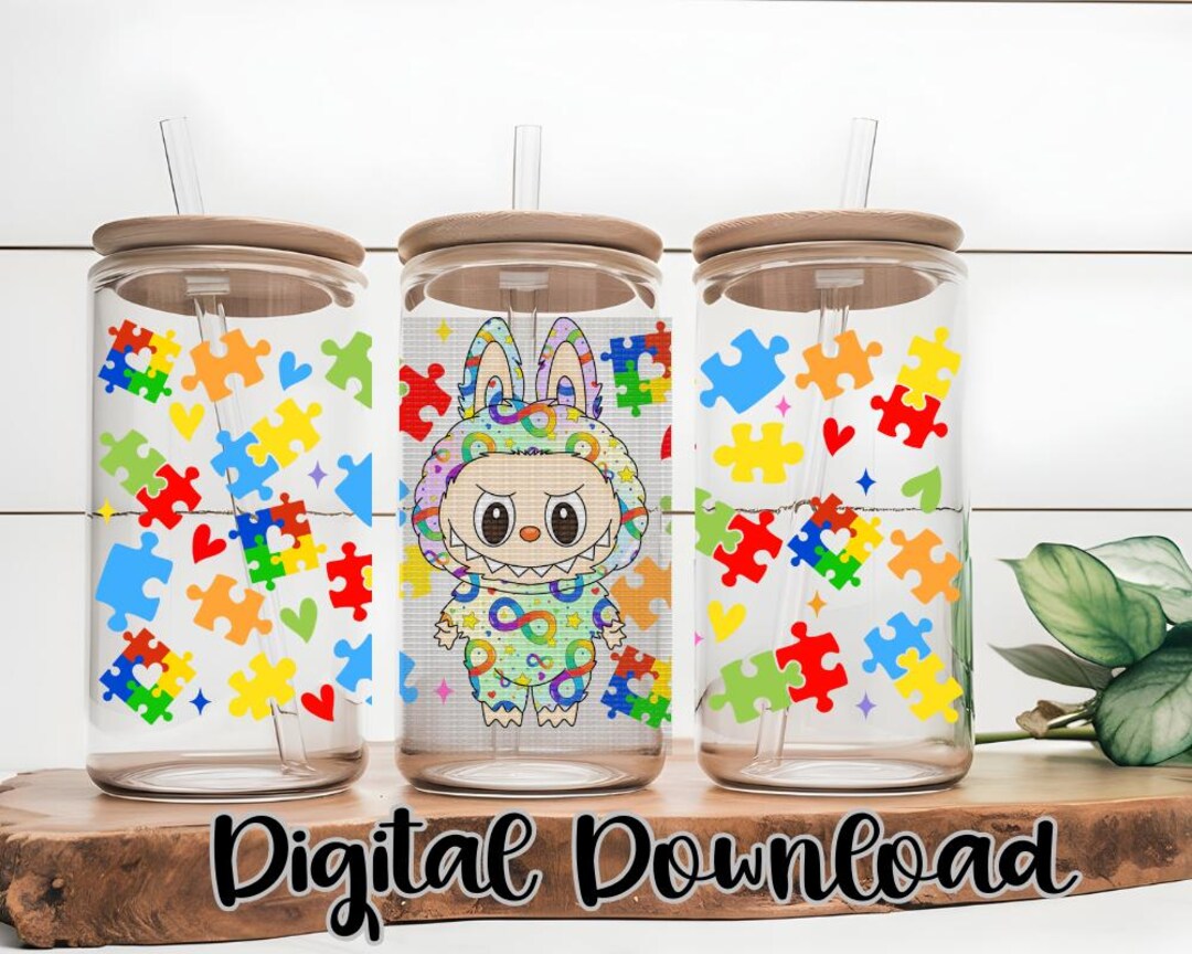 Labubu Autism I PNG, Digital Download, 16oz Libbey Glass Can UVDTF Cup ...