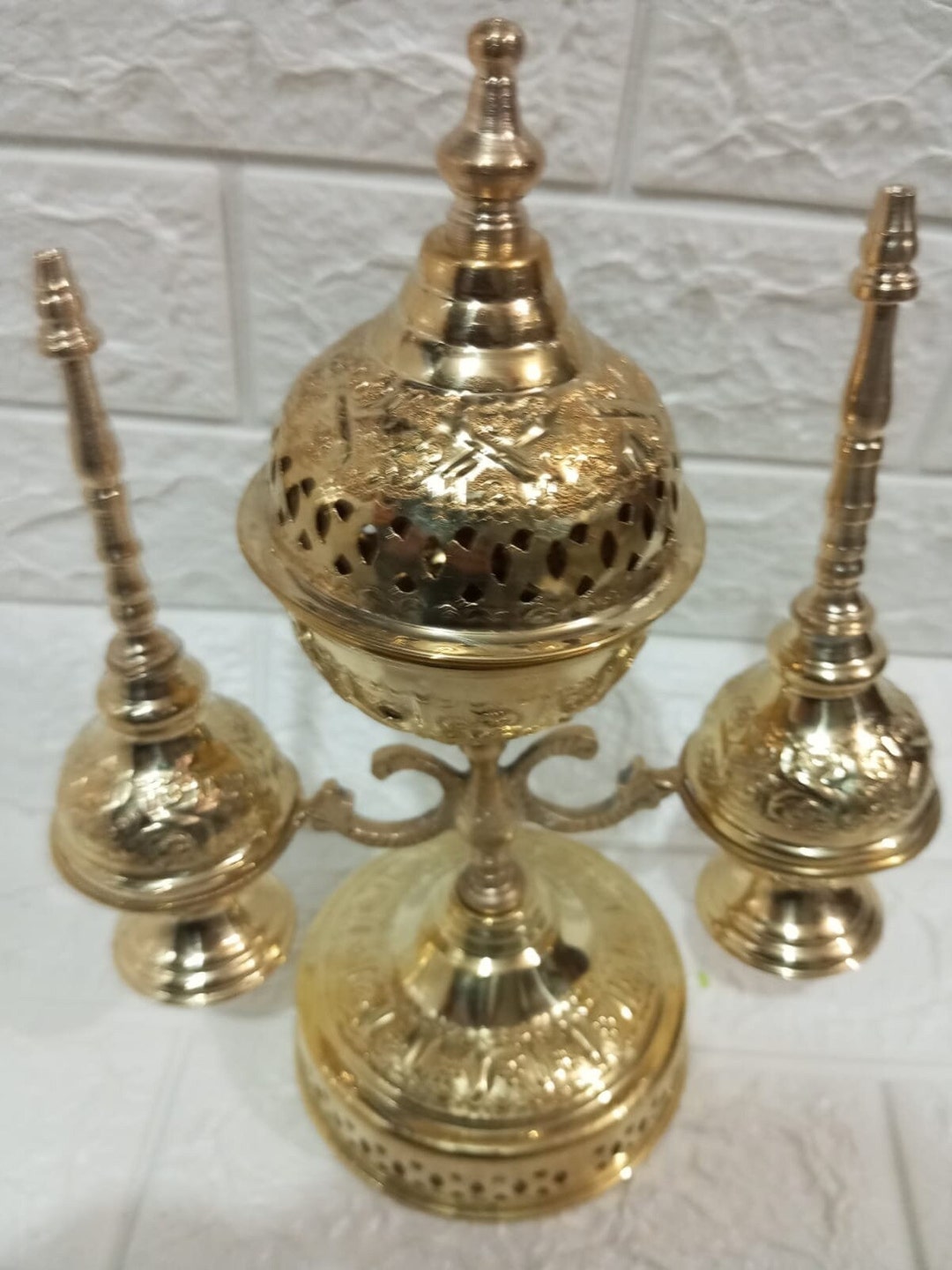 100 Handcrafted Moroccan Incense Burner With 2 Bottles of Rose Water