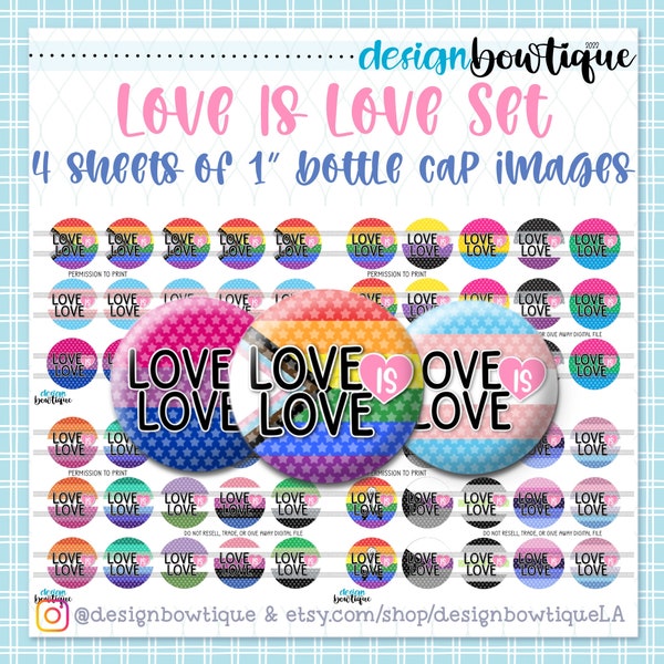 Love Is Love Set - INSTANT DOWNLOAD 1" Bottle Cap Images 4x6