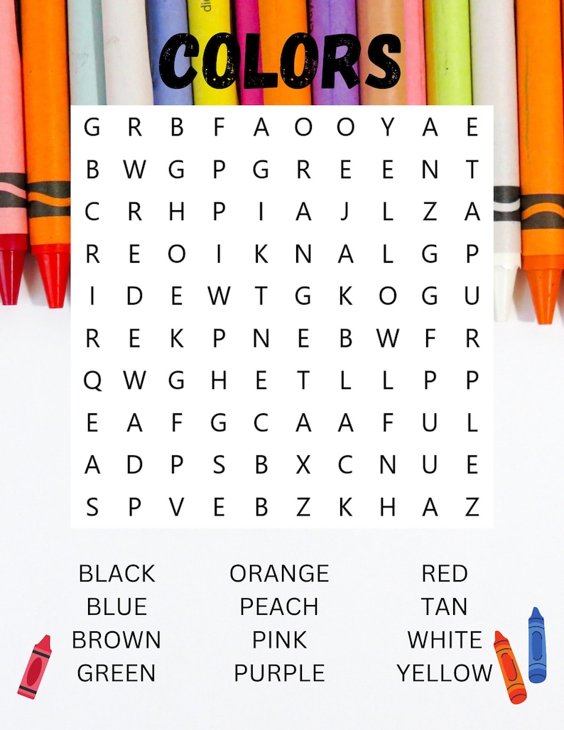 Printable Colors Word Search - Etsy