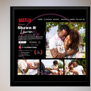 Bearbeitbare Baeflix-Fotorahmenvorlage, Valentinstagsgeschenk, Jubiläumsgeschenk, Geschenke für sie, Liebesrahmen, Filmposter-Vorlage
