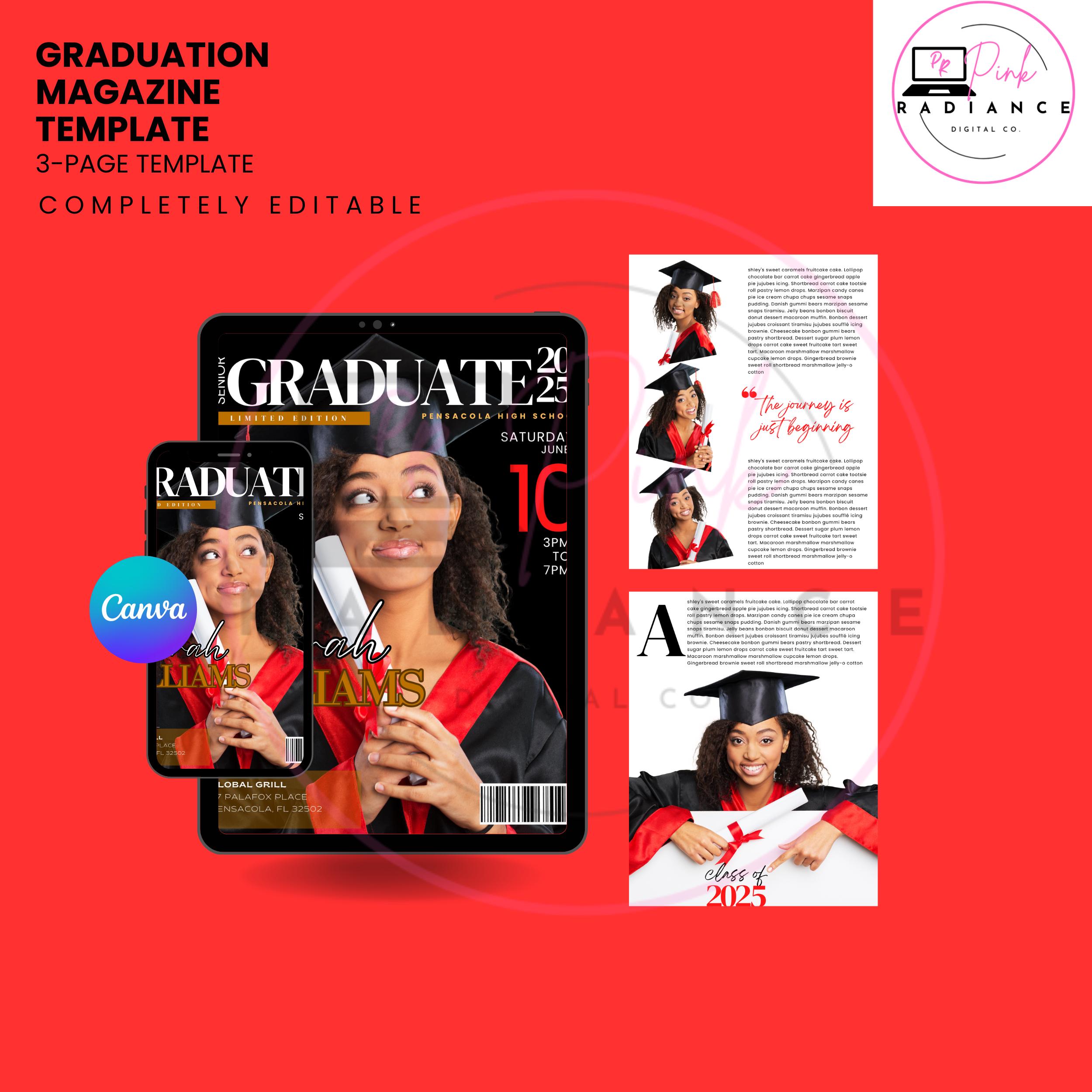 store product block Sophisticated 3-Page Graduation Magazine Invitation – Customizable in Canva poster