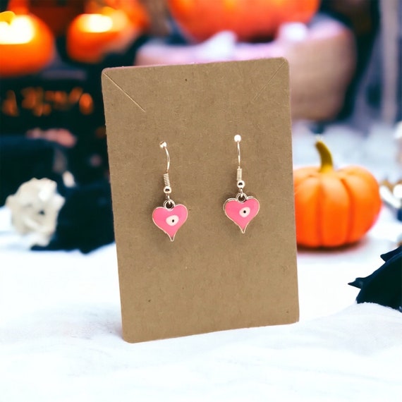 Pink Evil Eye Earrings With Rose Gold Metal Halloween Dangle 