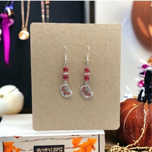 Vampire Fang Dangle Earrings with Red Beads, Halloween Earrings, Blood Red Fangs Earrings