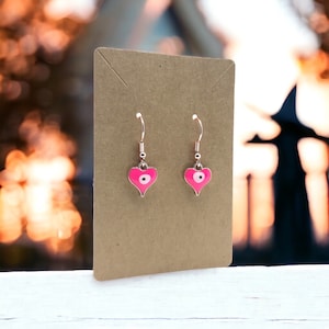 Hot Pink Evil Eye Earrings with Rose Gold Metal-Halloween Dangle Earrings