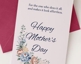 Bouquet Mothers Day Card Printable, Loving Mothers Day Flower Card, Sentimental Mother Daughter Card, Wildflower Mothers Digital PDF Card