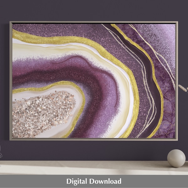 Purple and gold art, printable wall art, agate slice, amethyst print, geode wall art, girly wall art, affordable wall art, above bed art