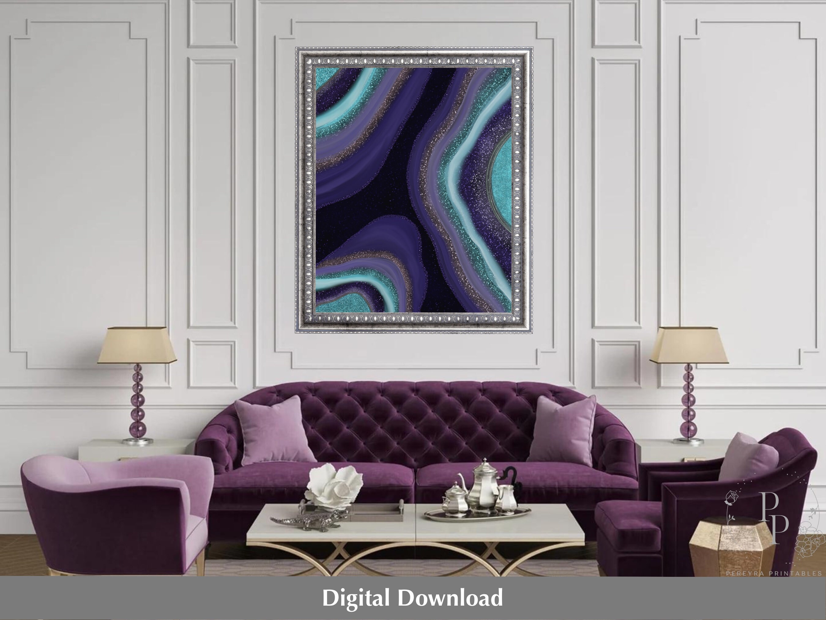 Purple and Blue Art Geode Printable Wall Art Geode Print - Etsy