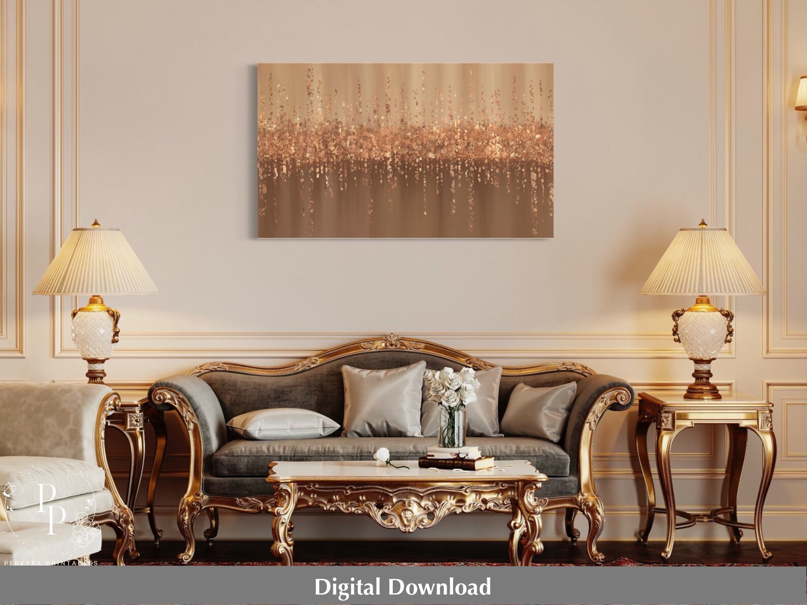 Brown and Gold Abstract, Printable Wall Art, Digital Crushed Glass