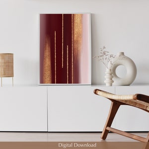 Burgundy and Gold Abstract, Printable Wall Art, Modern Minimalist ...