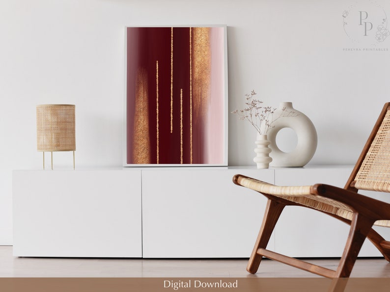 Burgundy and Gold Abstract Printable Wall Art Modern - Etsy