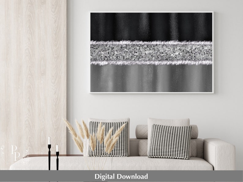 Black and Silver Wall Art Printable Digital Crushed Glass Etsy