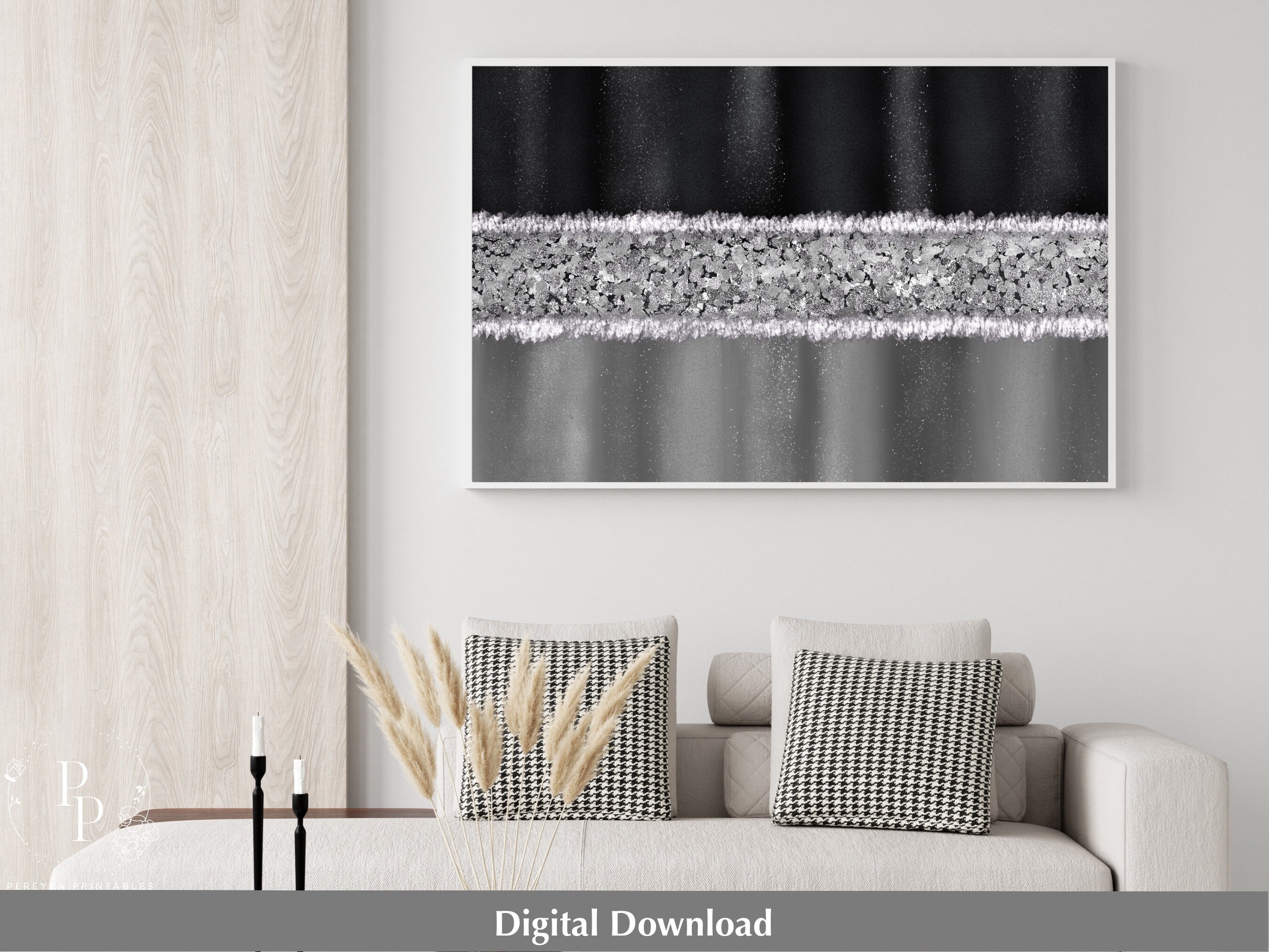Black and Silver Wall Art Printable Digital Crushed Glass Etsy