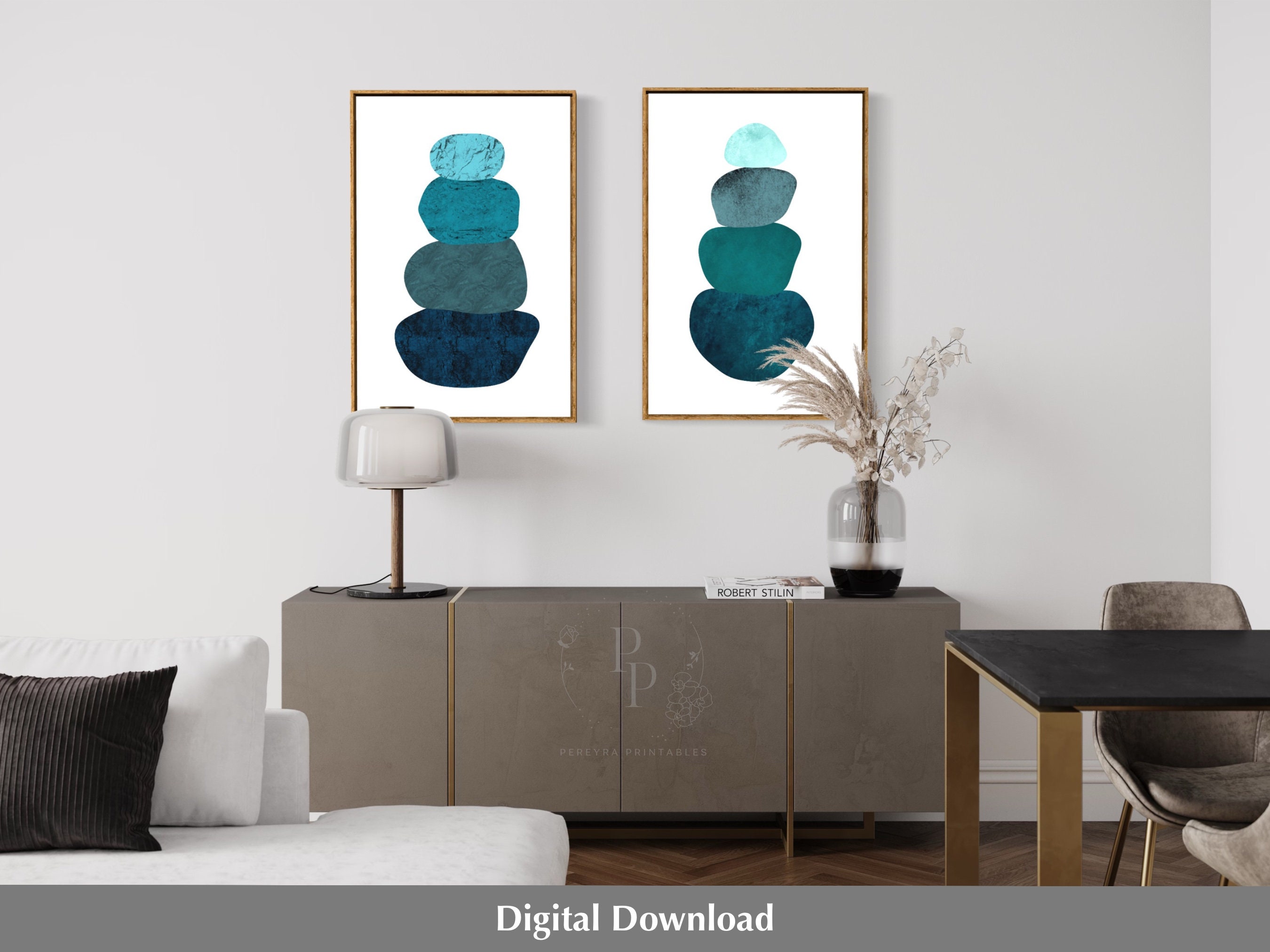 Printable Balancing Rocks 2 Piece Balancing Teal Stones Printable, Stacked Rocks Print, Balancing ...