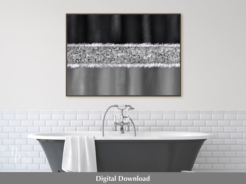 Black and Silver Wall Art Printable Digital Crushed Glass Etsy
