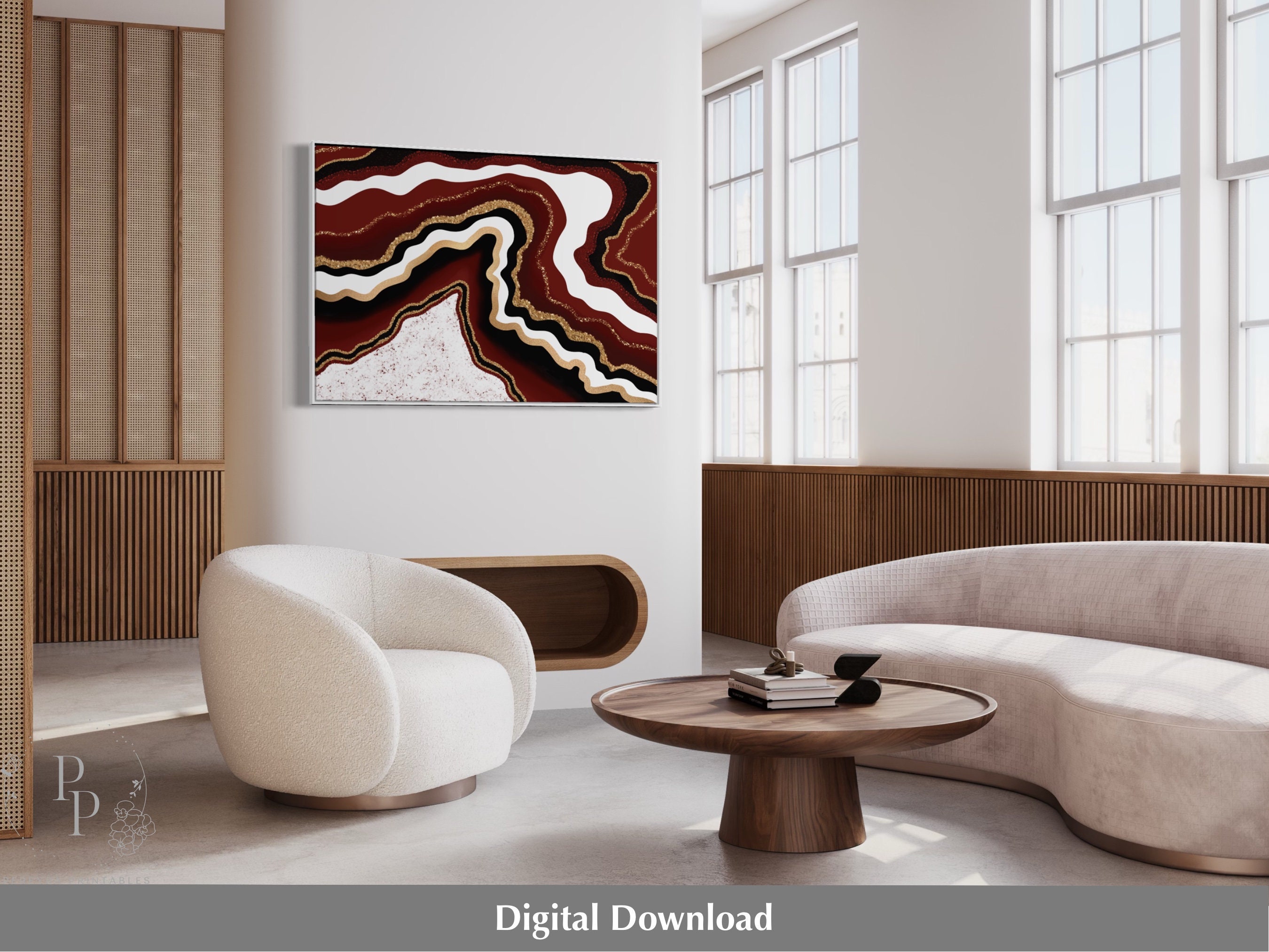 Burgundy Wall Art, Geode Printable, Burgundy Red and Gold Print, Red