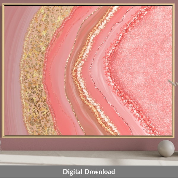 Peach and gold wall art, printable, geode print, pink abstract, agate print, coral abstract, rose gold, pink poster download, affordable art