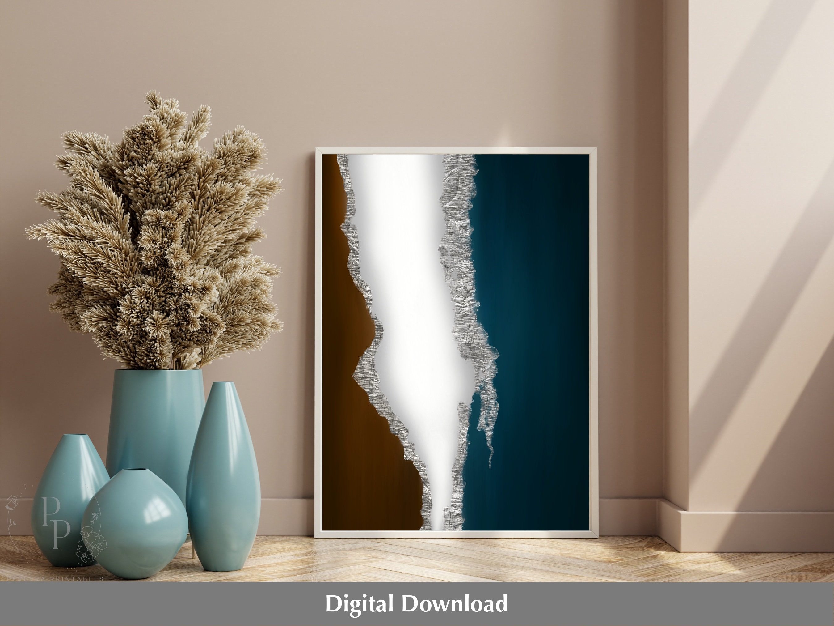Blue and Brown Wall Art Printable Art Abstract Wall Art Etsy