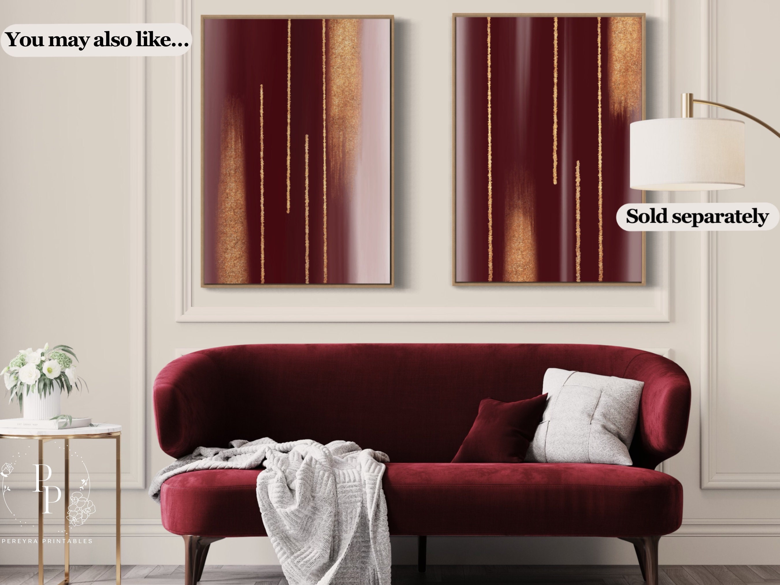 Burgundy Wall Art, Geode Printable, Burgundy Red and Gold Print, Red