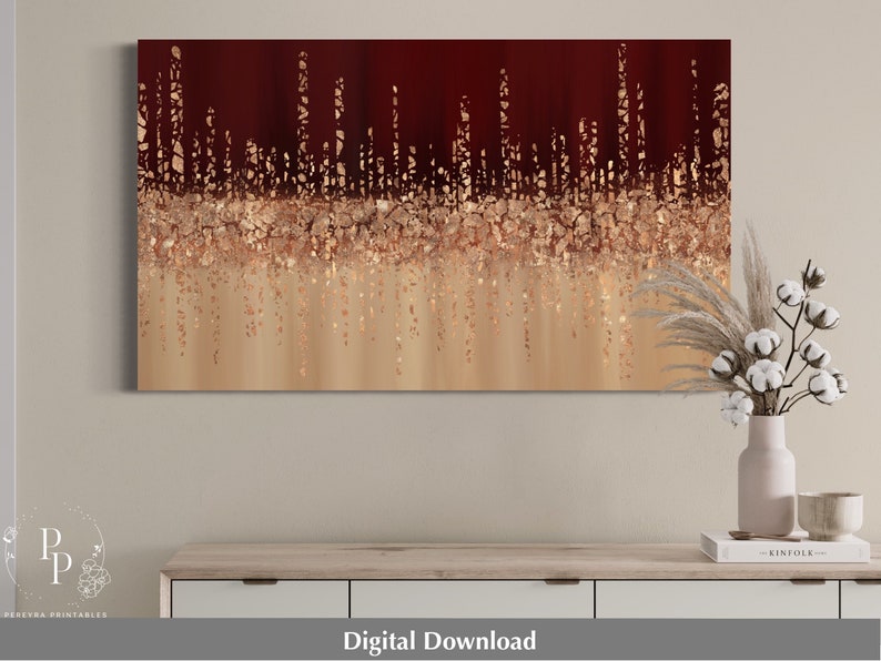 Burgundy and Gold Art Large Digital Crushed Glass Printable - Etsy