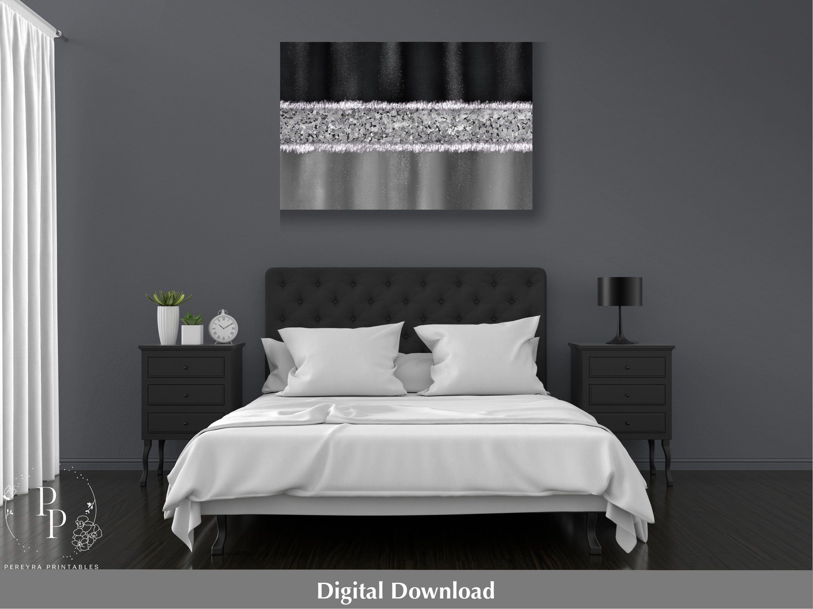 Black and Silver Wall Art Printable Digital Crushed Glass Etsy