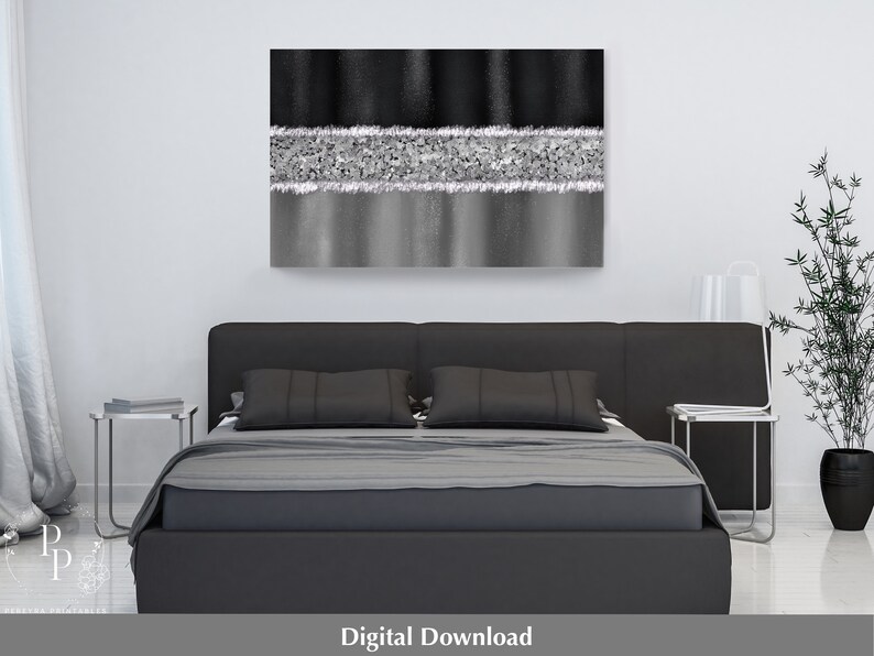 Black and Silver Wall Art Printable Digital Crushed Glass Etsy