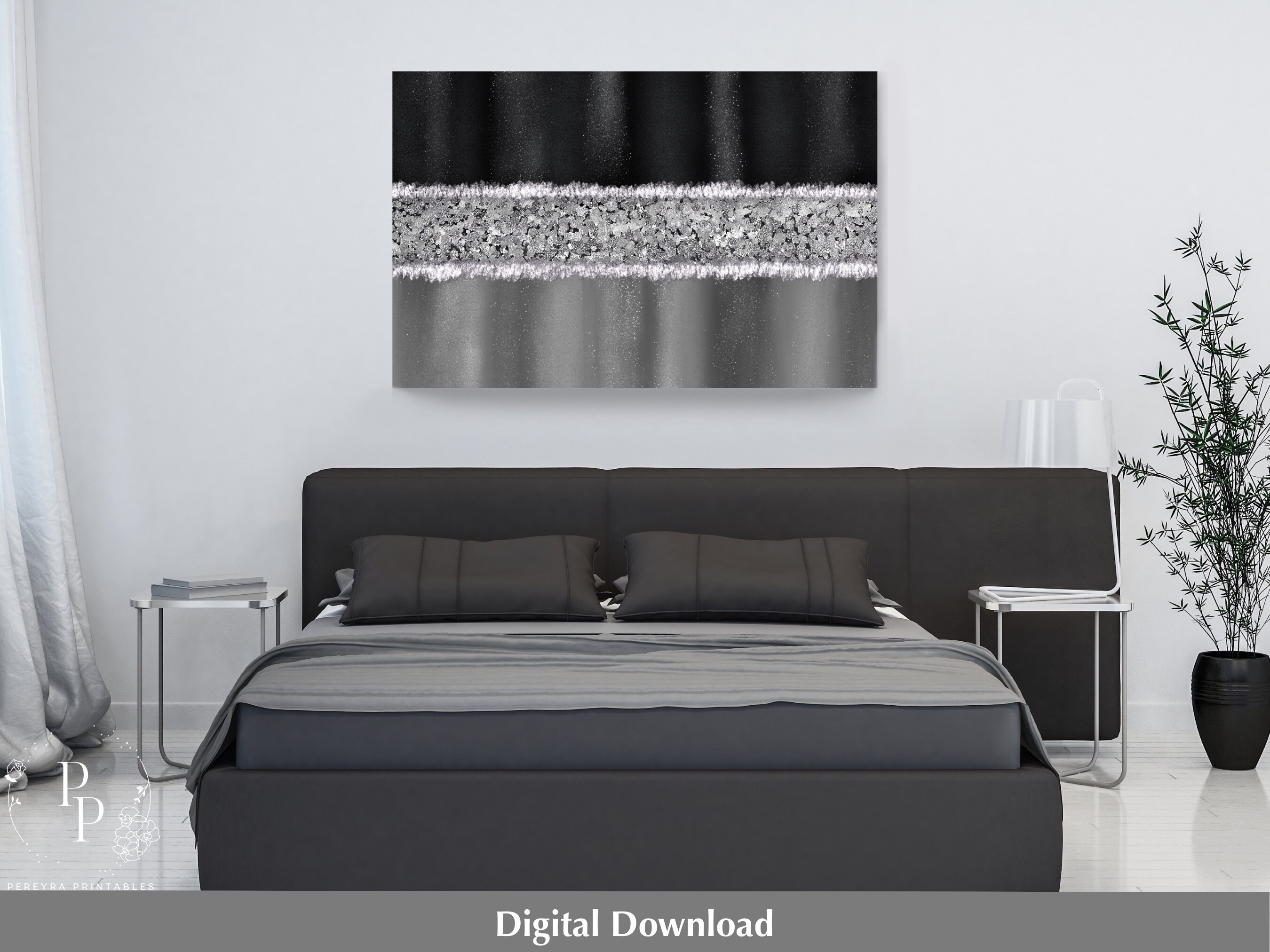 Black and Silver Wall Art Printable Digital Crushed Glass Etsy
