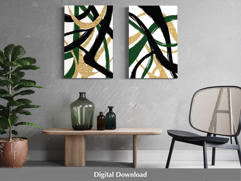 Emerald Green Decor 2 Piece Wall Art Green Black and Gold Etsy