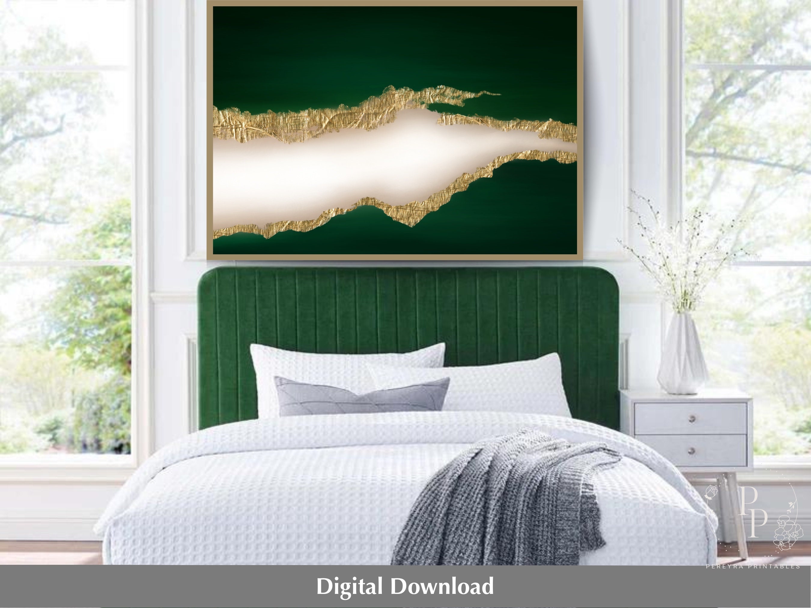 Emerald Green Wall Art, Printable Wall Art, Emerald Green and Gold