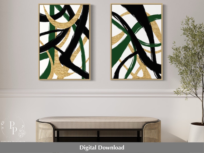 Emerald Green Decor 2 Piece Wall Art Green Black and Gold Etsy