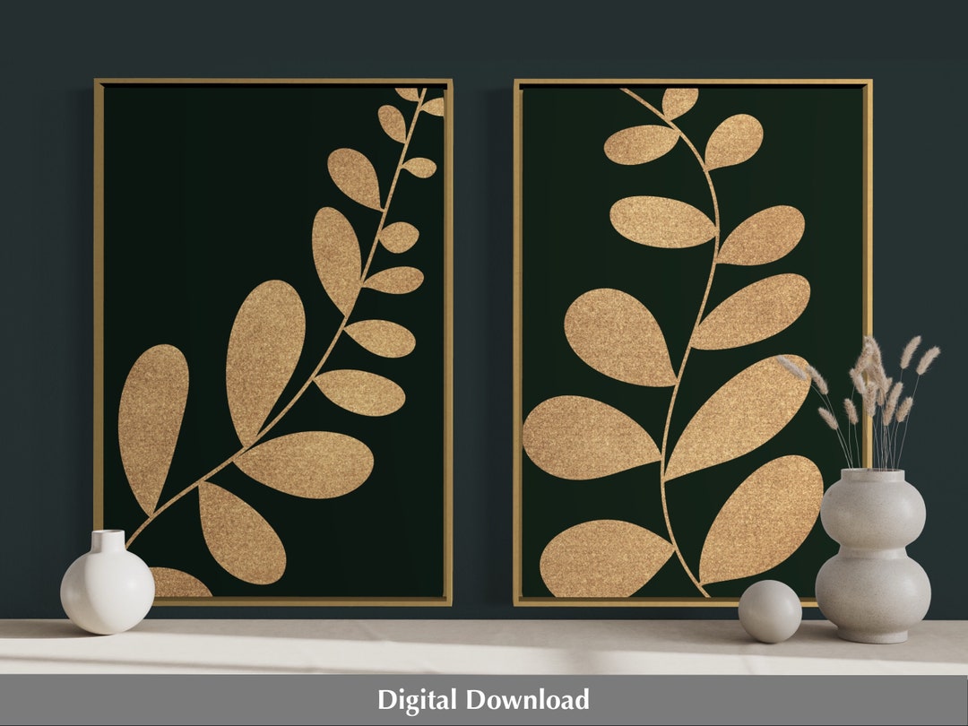 Emerald Green Wall Art, Emerald and Gold Art, Set of 2, Printable Wall