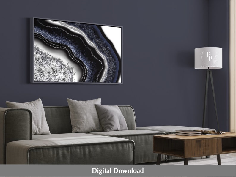 Navy Blue and Silver Art, Printable Wall Art, Agate Print, Geode Print, Cheap Wall Art, Geode