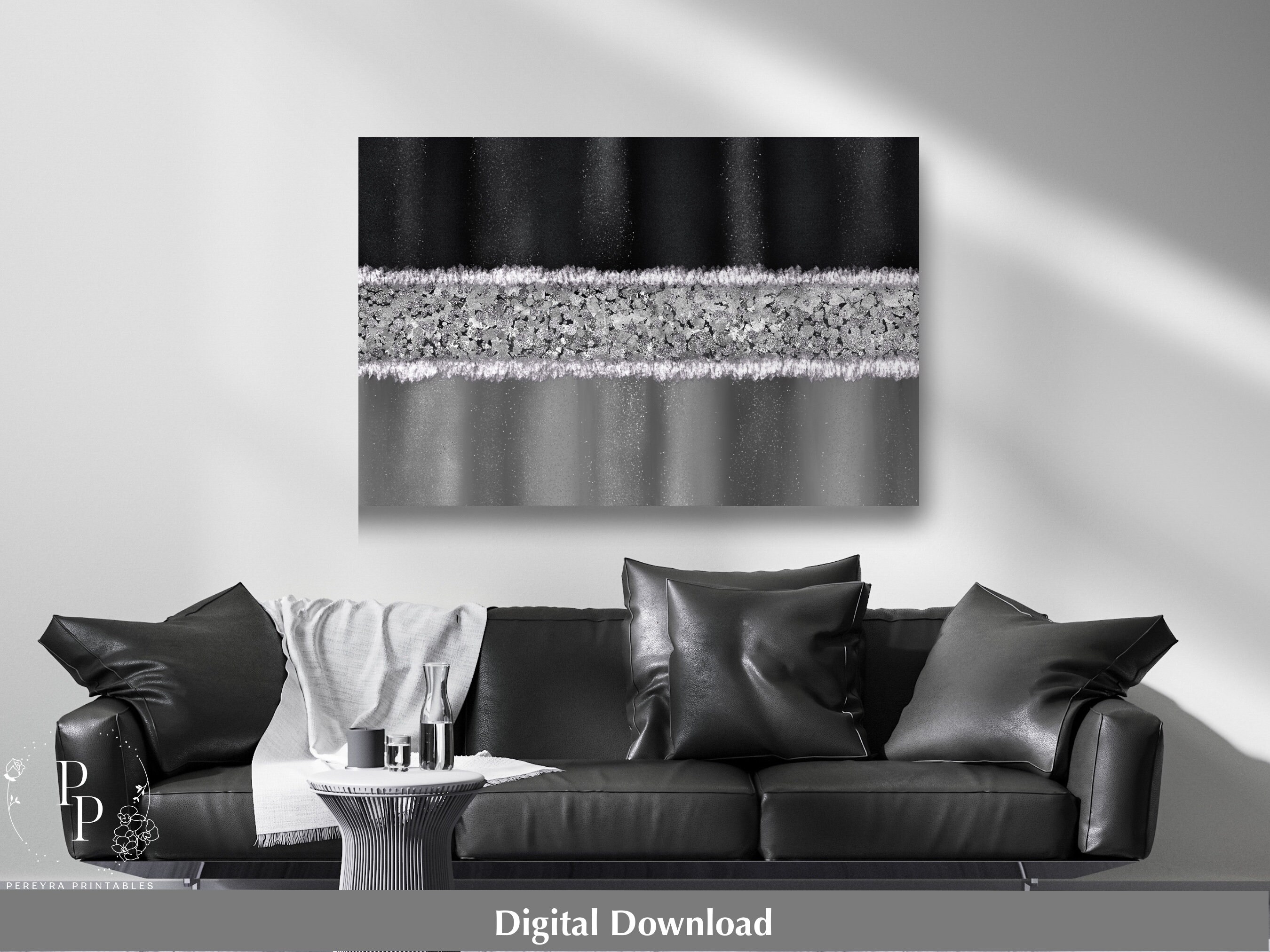 Black and Silver Wall Art Printable Digital Crushed Glass Etsy