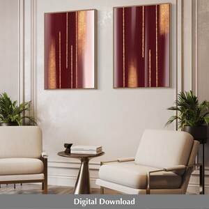 Burgundy and Gold Art Set of 2 Printable Wall Art 2 Piece - Etsy