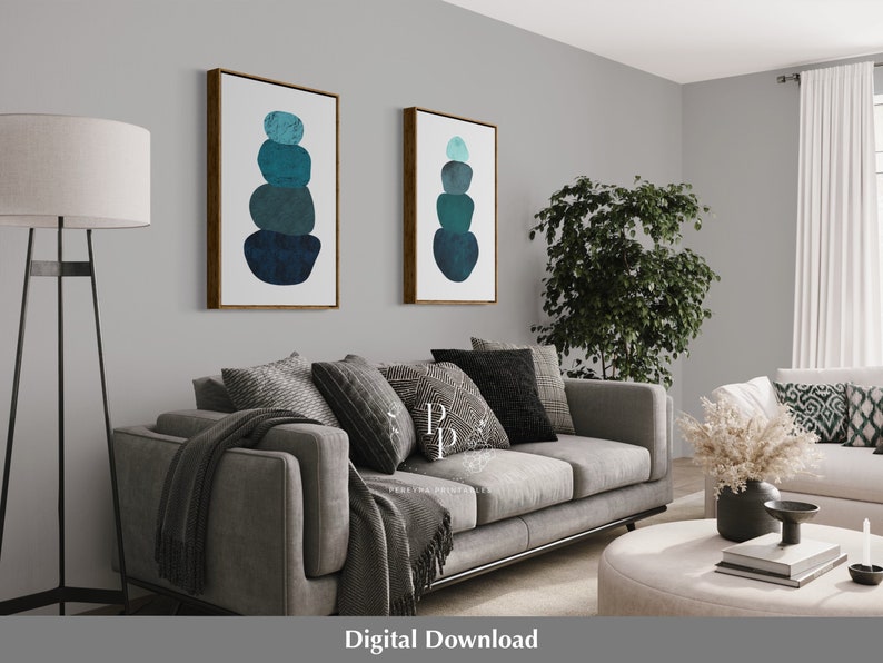 Printable Balancing Rocks 2 Piece Balancing Teal Stones Printable, Stacked Rocks Print, Balancing ...