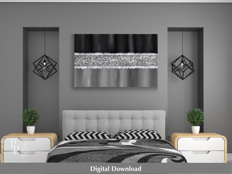 Black and Silver Wall Art Printable Digital Crushed Glass - Etsy
