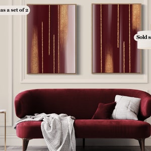 Burgundy and Gold Abstract, Printable Wall Art, Modern Minimalist ...