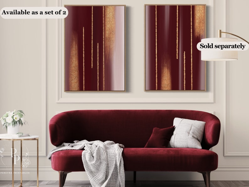 Burgundy and Gold Abstract Printable Wall Art Modern - Etsy