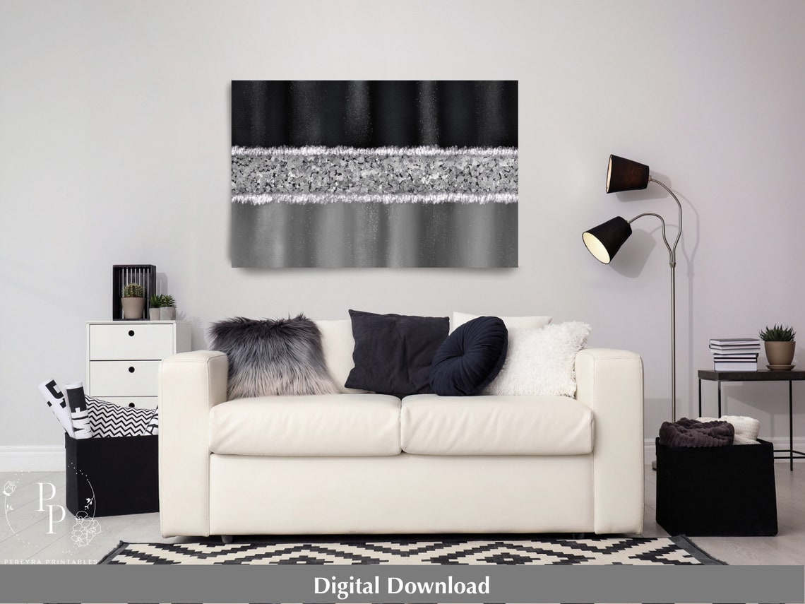 Black and Silver Wall Art Printable Digital Crushed Glass - Etsy