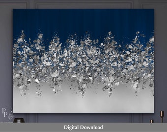 Crushed glass wall art printable, navy blue and silver abstract wall art, digital artwork, glam wall art, poster download, elegant wall art